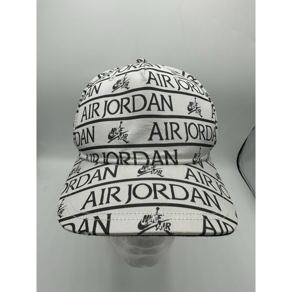 Nike Air Jordan All Over Print Snapback Hat White Black Jumpman Logo Cap